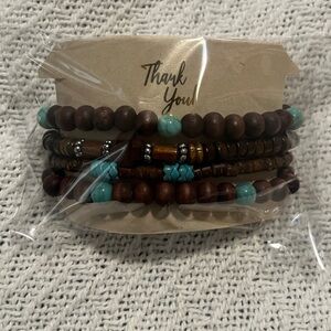 Turquoise and Brown Wood Beaded Wrap Bracelet - Women